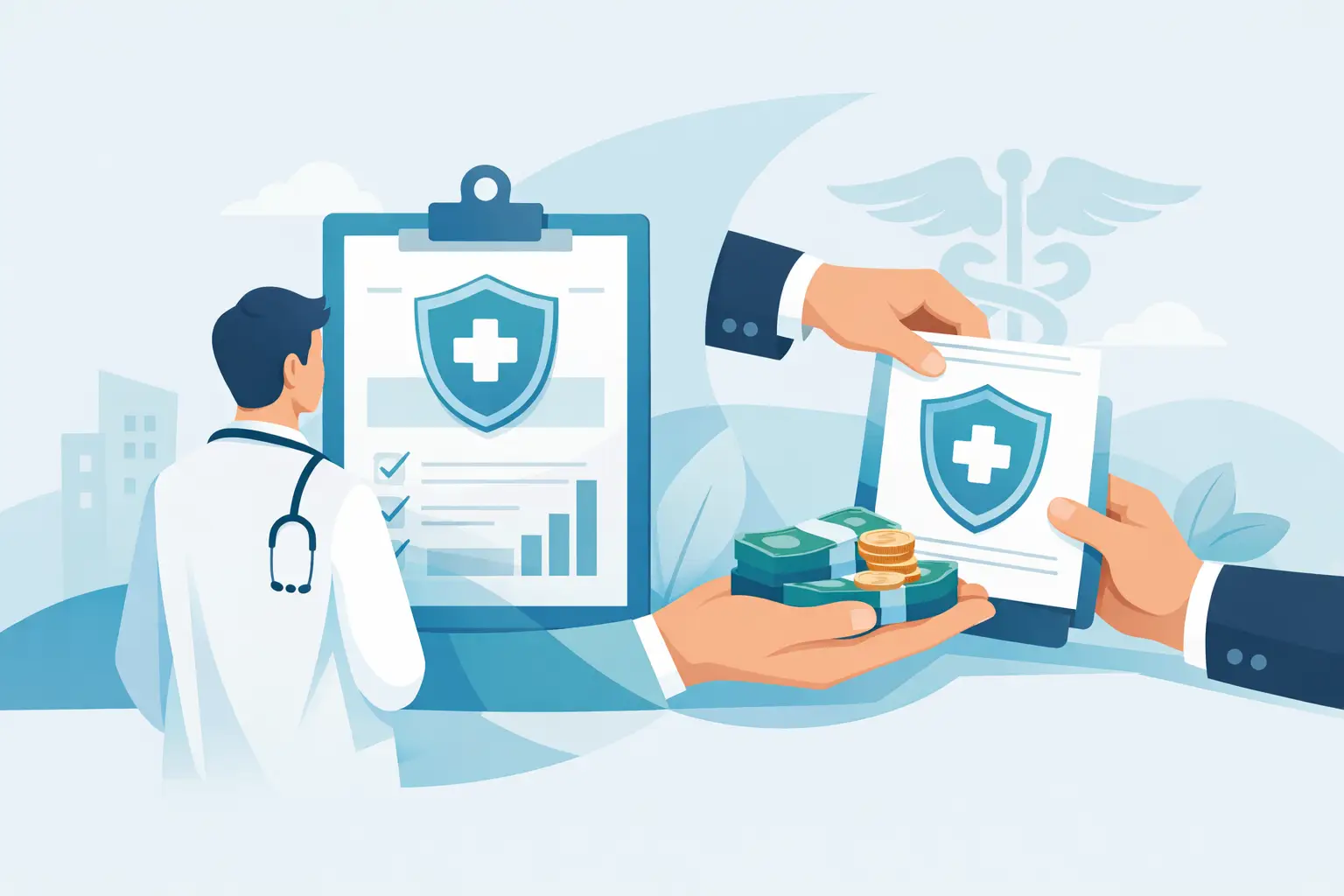 Physician discussing tail coverage and contract terms with a contract attorney